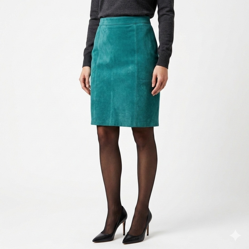 Suede Leather Mini Pencil Skirt Women’s Green Global Identity Size Medium